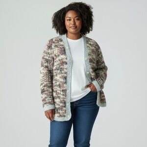 NWT Handcrafted Women's Multicolor Knit Button Down Cardigan Sweater